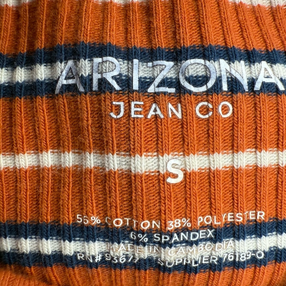 Arizona Jean Co Orange Ribbed Striped Crop Mock Turtleneck Sweater Size Small - Picture 9 of 9